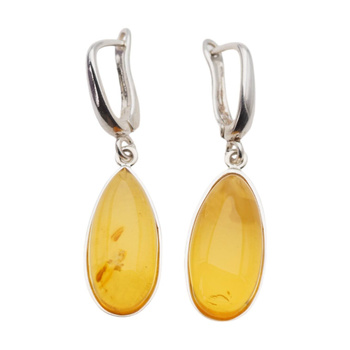 Kolczyki - transparentny Bursztyn łza i srebro