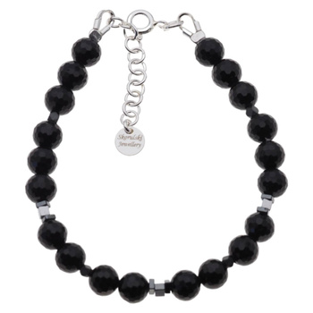 Bransoletka - Turmalin czarny, Hematyt i srebro