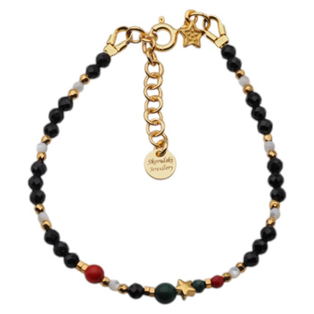 Bransoletka - Turmalin, Koral, Malachit, Muszla, gwiazdki i srebro złocone