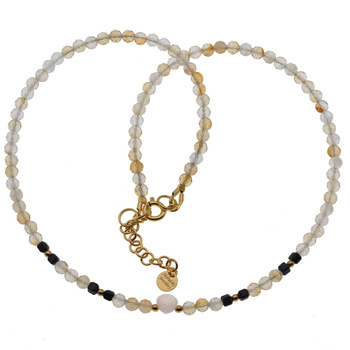 Naszyjnik obfitości i miłości - Cytryn, Turmalin czarny, Kwarc Różowy i srebro złocone