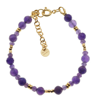 Bransoletka regulowana - Ametyst fasetowany, hematyt i srebro złocone