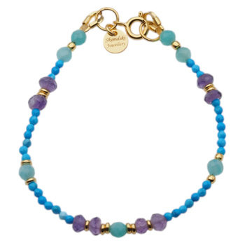 Bransoletka - Turkus, Amazonit, Ametyst i srebro złocone