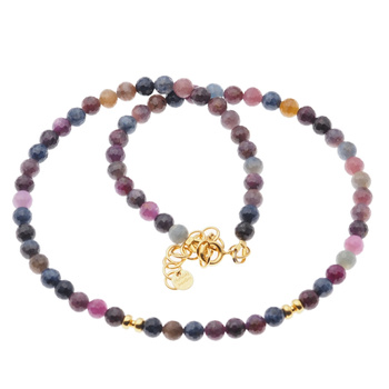 Naszyjnik - Rubin i Szafir fasetowane kulki i srebro złocone