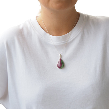 Zawieszka - Zoisyt z Rubinem łza w srebrze