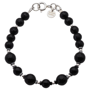 Bransoletka - Turmalin czarny, Hematyt i srebro