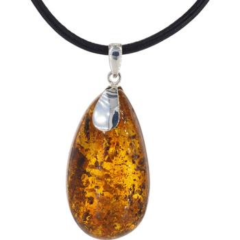 Naszyjnik na rzemieniu - Bursztyn z łuskami w srebrze 