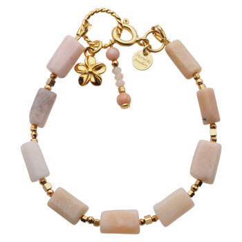 Bransoletka z kwiatem - Opal Różowy i srebro złocone