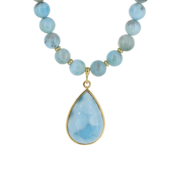 Naszyjnik z zawieszką - Larimar i srebro złocone