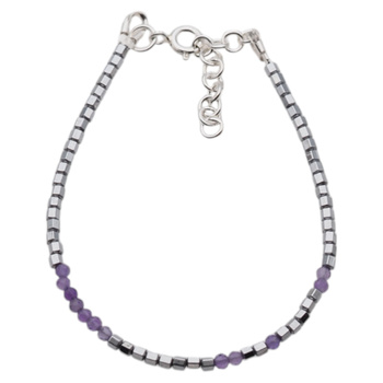Bransoletka urodzeniowa luty - ametyst, hematyt i srebro