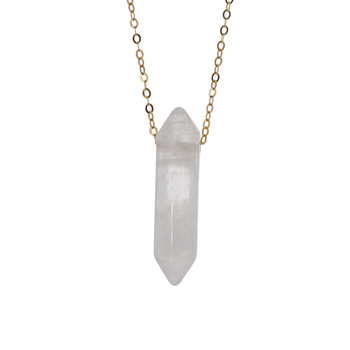 Naszyjnik - Kryształ Górski sopel na łańcuszku srebrnym złoconym