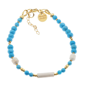 Bransoletka regulowana - Turkus, Howlit, Hematyt i srebro złocone