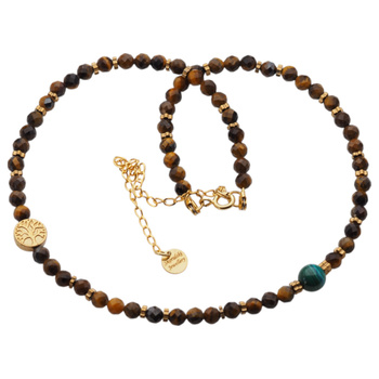 Naszyjnik - Tygrysie Oko fasetowane kulki i srebro złocone