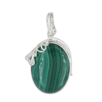 Zawieszka z owalnym malachitem w srebrze