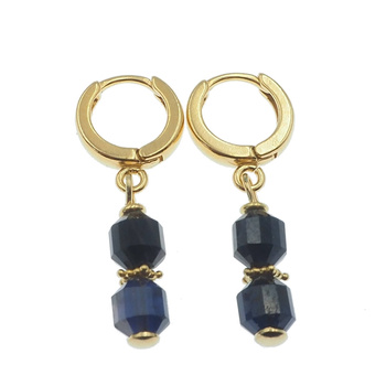 Kolczyki wiszące - Iolit wielościan w srebrze złoconym