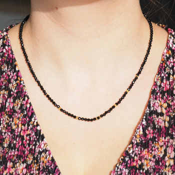 Naszyjnik regulowany - Turmalin czarny fasetowane kulki i srebro złocone