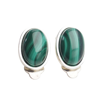 Klipsy - Malachit owalny w srebrze