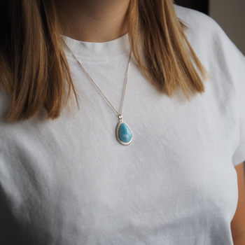 Zawieszka - larimar łza 23x15 mm w srebrze