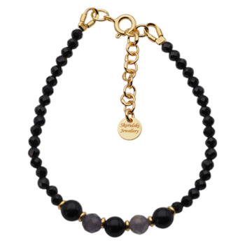 Bransoletka - Turmalin czarny, Iolit, Noc Kairu i srebro złocone