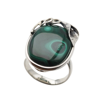 Pierścionek regulowany z owalnym Malachitem w srebrze oksydowanym