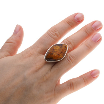 Pierścionek regulowany - Koniakowy Bursztyn w srebrze