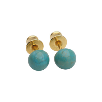 Kolczyki sztyfty z okrągłymi Turkusami w srebrze złoconym