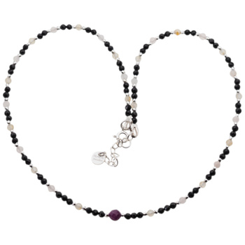 Naszyjnik mix - Turmalin, cytryn, kwarc różowy, rubin i srebro