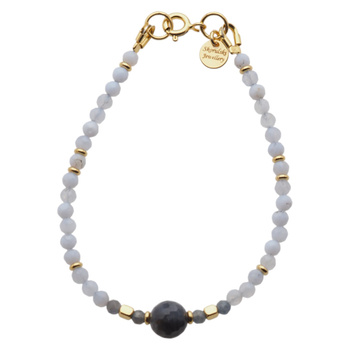 Bransoletka - cięty Chalcedon, Szafir i srebro złocone