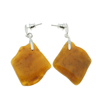 Kolczyki - surowy Bursztyn i srebro