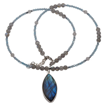 Naszyjnik z zawieszką - Labradoryt, Topaz, Kryształ Górski i srebro
