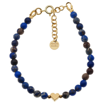 Bransoletka z sercem - Jaspis cesarski niebieski i srebro złocone