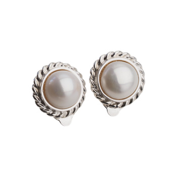 Klipsy - Perły białe koło w srebrze