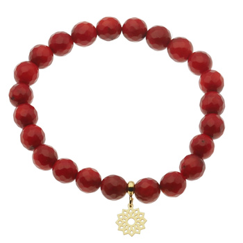 Bransoletka 19 cm - cięty Koral czerwony kulki i srebro złocone