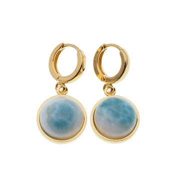 Kolczyki - Larimar okrągły 11-12 mm w srebrze złoconym