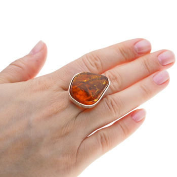 Pierścionek regulowany - Koniakowy Bursztyn w srebrze