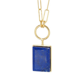 Naszyjnik srebrny złocony z Lapisem Lazuli w kształcie prostokąta