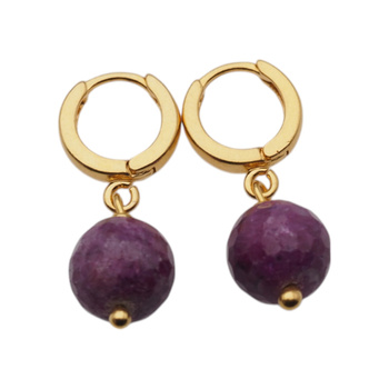 Kolczyki - Rubin kulka w srebrze zloconym