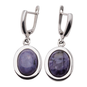 Kolczyki z owalnymi czaroitami w srebrze rodowanym