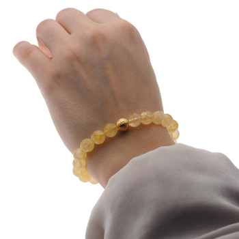 Bransoletka - Cytryn cięte kulki 8mm i srebro złocone