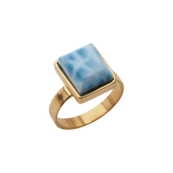 Pierścionek regulowany - prostokątny Larimar w srebrze złoconym