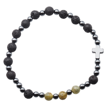 Bransoletka różaniec na gumce - Lawa Wulkaniczna, zielonego Granat, hematyt