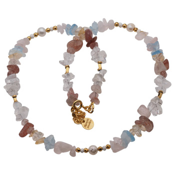 Naszyjnik - Mix kamieni sieczka, kulki i srebro złocone