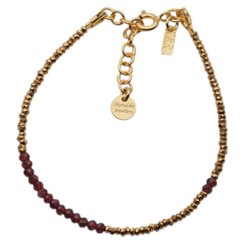 Bransoletka urodzeniowa styczeń - granat, złoty hematyt i srebro złocone