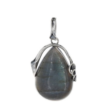 Zawieszka z Labradorytem w srebrze oksydowanym z liściem