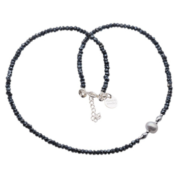 Naszyjnik - Spinel, Perły, Hematyt i srebro