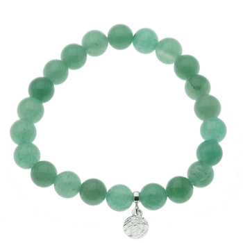 Bransoletka 19 cm - Awenturyn kulki i srebrna młotkowana blaszka