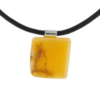 Naszyjnik  na rzemieniu - surowy Bursztyn mleczny