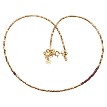 Naszyjik urodzeniowy styczeń - granat, złoty hematyt i srebro złocone