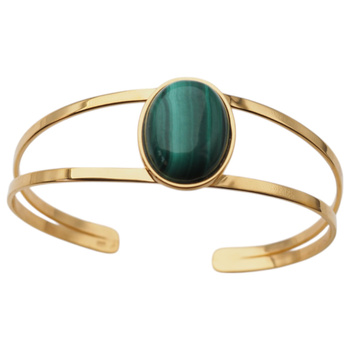 Bransoletka sztywna z owalnym Malachitem w srebrze podwójnie złoconym