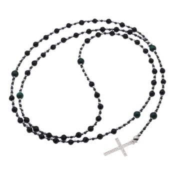 Naszyjnik różaniec - Turmalin, hematyt, Malachit i srebro