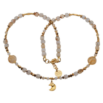 Naszyjnik - Cytryn, złoty Hematyt, księżyc i srebro złocone